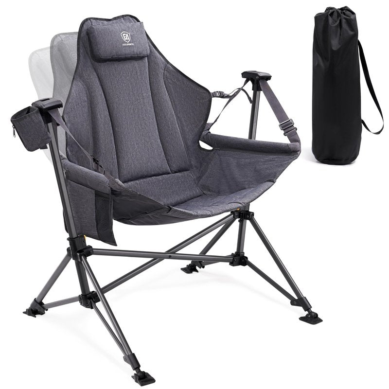 EVER ADVANCED Padded Hammock Camping Chair, Oversized Heavy Duty Swing Chair with Detachable Cup Holder, Portable Folding Rocking Camping Chair, Support Up to 400lbs, Grey