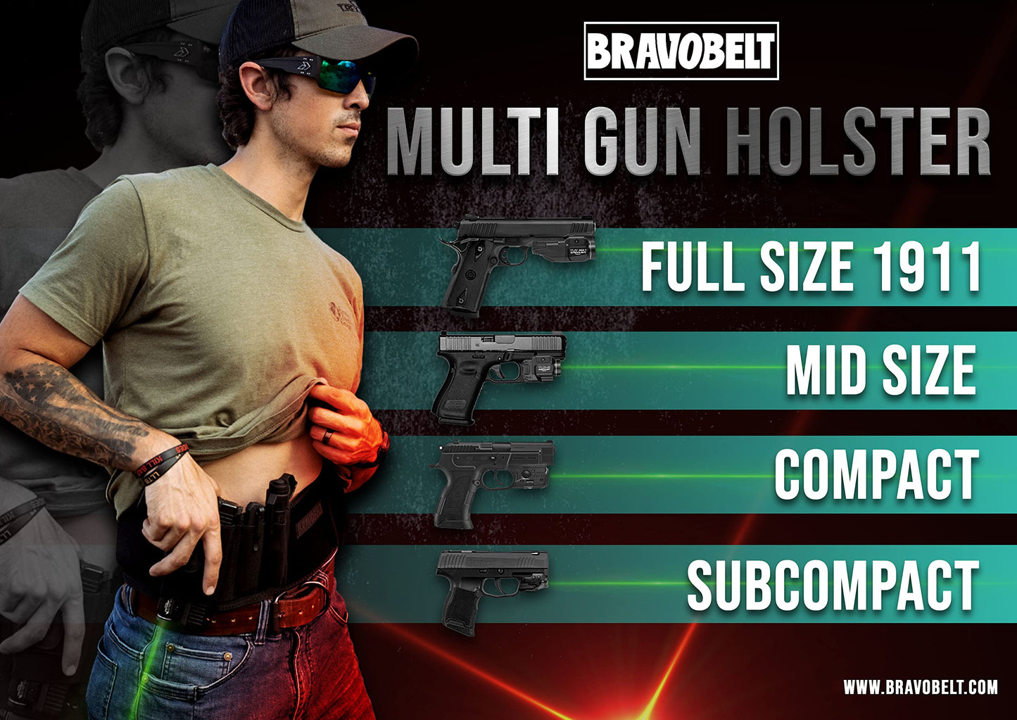 BravoBelt Laser Fit Edition - Belly Band Holster for Lasers, Olight, Streamlight TLR Systems - for Men & Women (XL - 45" - 55" Belly)