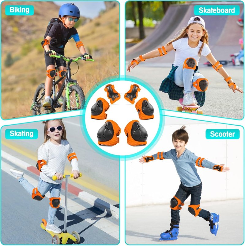 Kids Protective Gear Set - Knee Pads, Elbow Pads & Wrist Guards | 3-14 Years, Ideal for Skating & Cycling