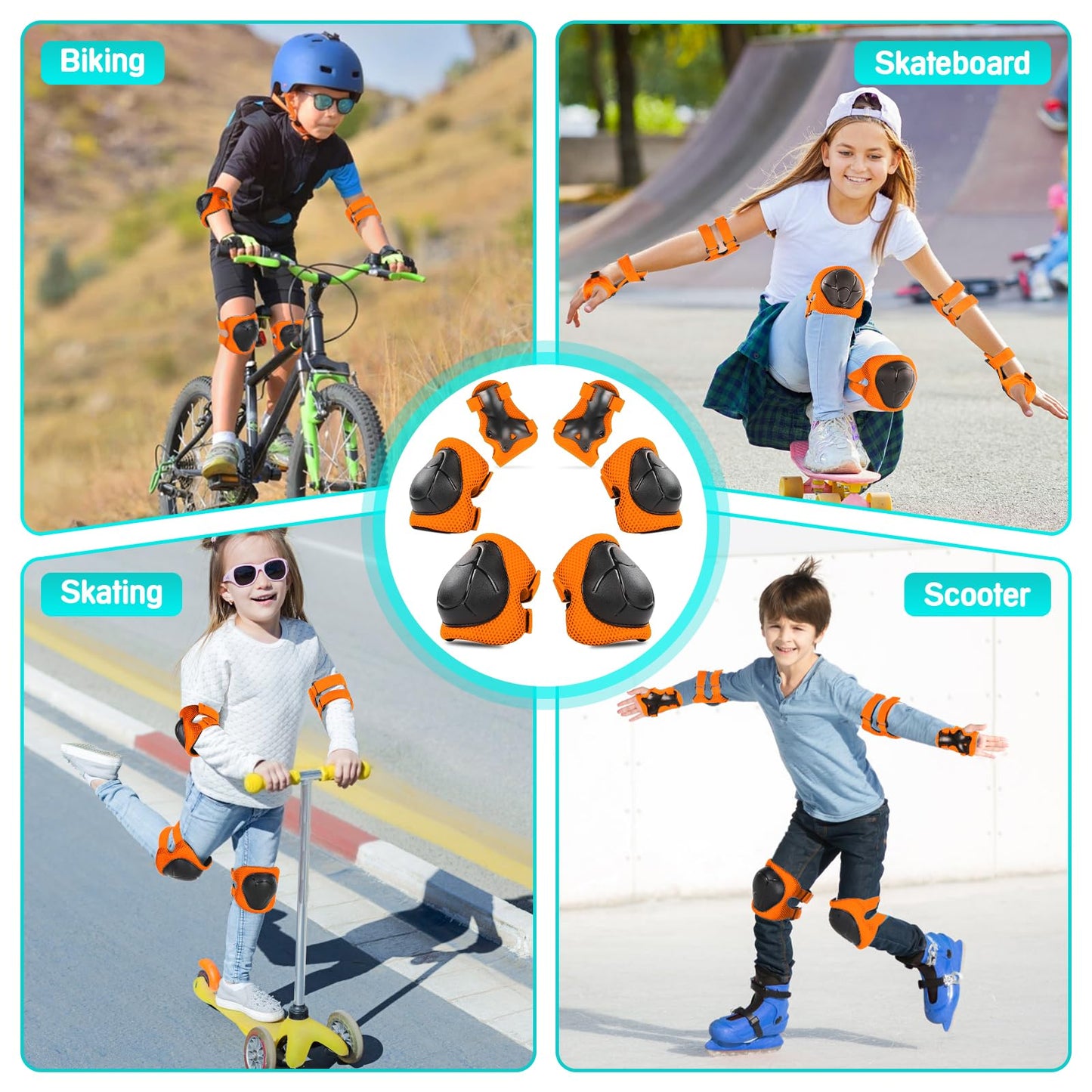 Wemfg Kids Protective Gear Set Knee Pads for Kids 3-8 Years Toddler Knee and Elbow Pads with Wrist Guards 3 in 1 for Skating Cycling Bike Rollerblading Scooter