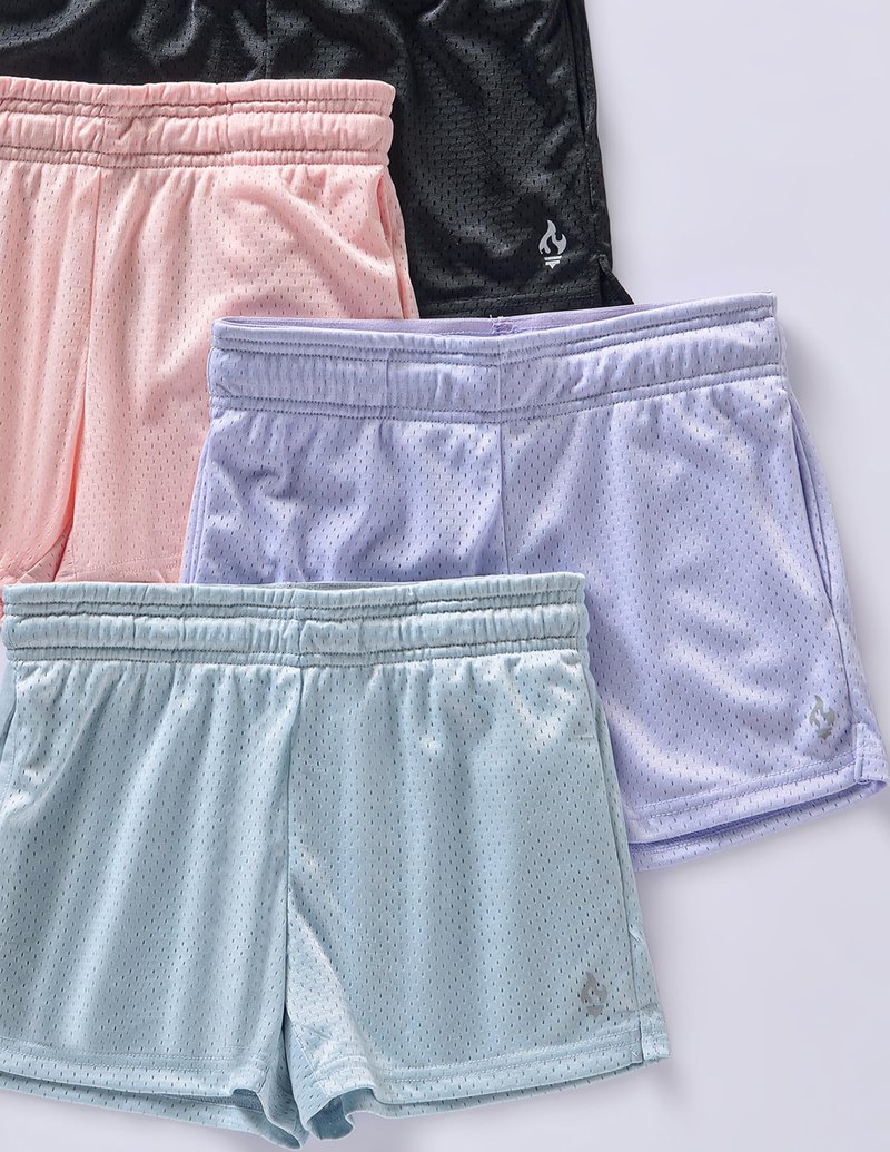 4 Pack: Girls Airy Mesh Active Athletic Sport Shorts, Youth Running Performance Clothes with Pockets (Set 6, Large)