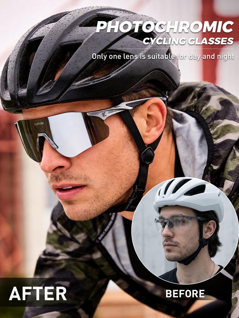 KAPVOE Photochromic Sports Sunglasses for Men Women, 22g Lightweight Rimless UV400 Sport Glasses with Adjustable Silicone Nose Pad, for Running Cycling Baseball Driving K108