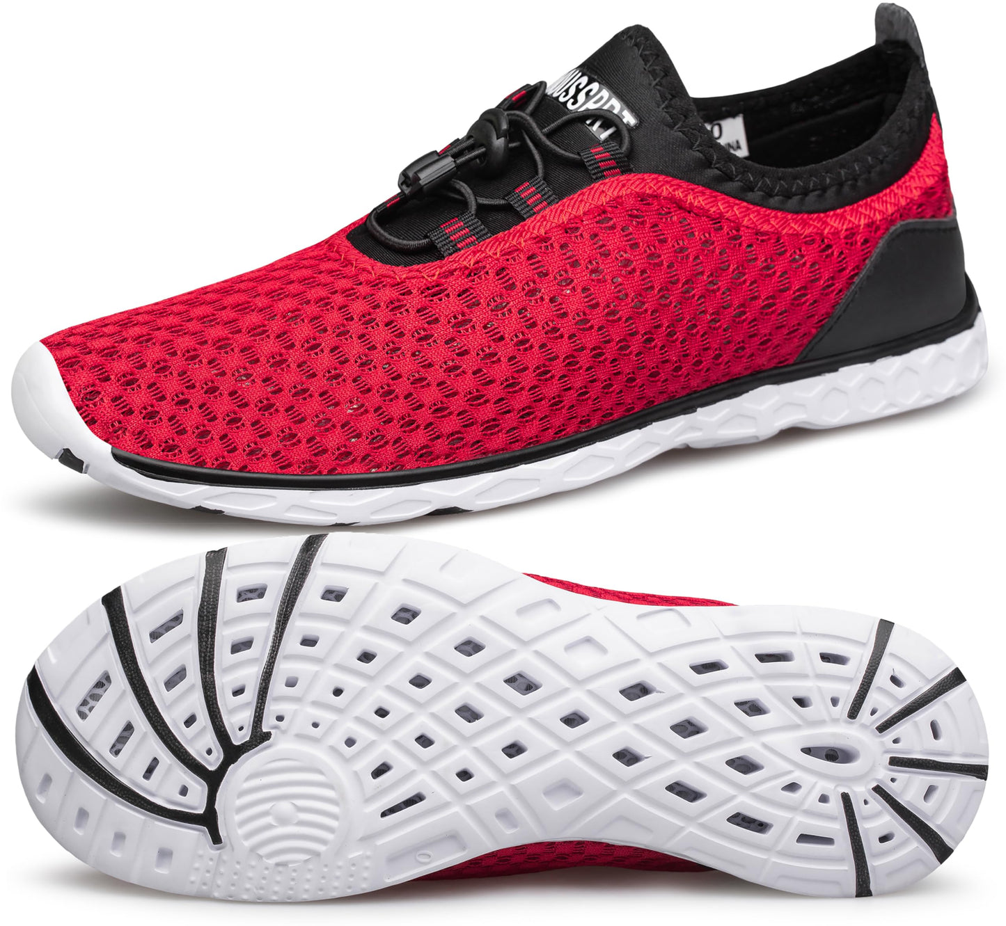 DOUSSPRT Men's Water Shoes Quick Drying Sports Aqua Shoes Redwhite Size 7