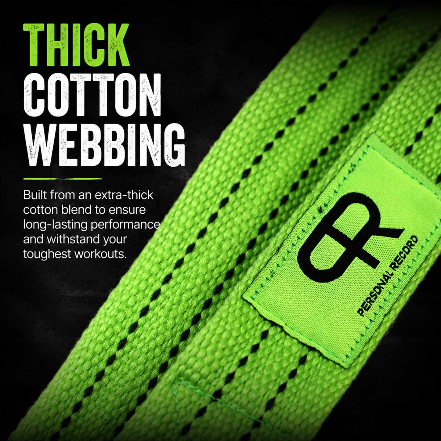 PR Lifting Straps for Weightlifting – Heavy Duty Deadlift Straps with Extra Thick Material for Grip & Wrist Support – Gym Wrist Straps for Powerlifting, Bodybuilding, Strength Training (Neon)