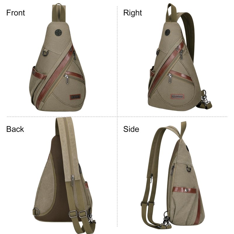 WITZMAN Canvas Sling Bag for Men Women Convertible Sling Backpack Crossbody Vintage Chest Bag Travel Casual Daypack（A8003 Army Green）