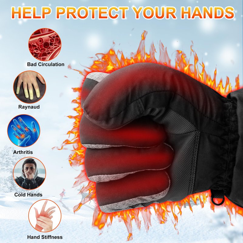 GEMSTONEGO Rechargeable Heated Gloves - New Upgrade, Electric Portable Battery Hand Warmers for Men Women, Waterproof Touchscreen Cold Weather Thermal Gloves for Driving,Camping,Hunting,Outdoor Work