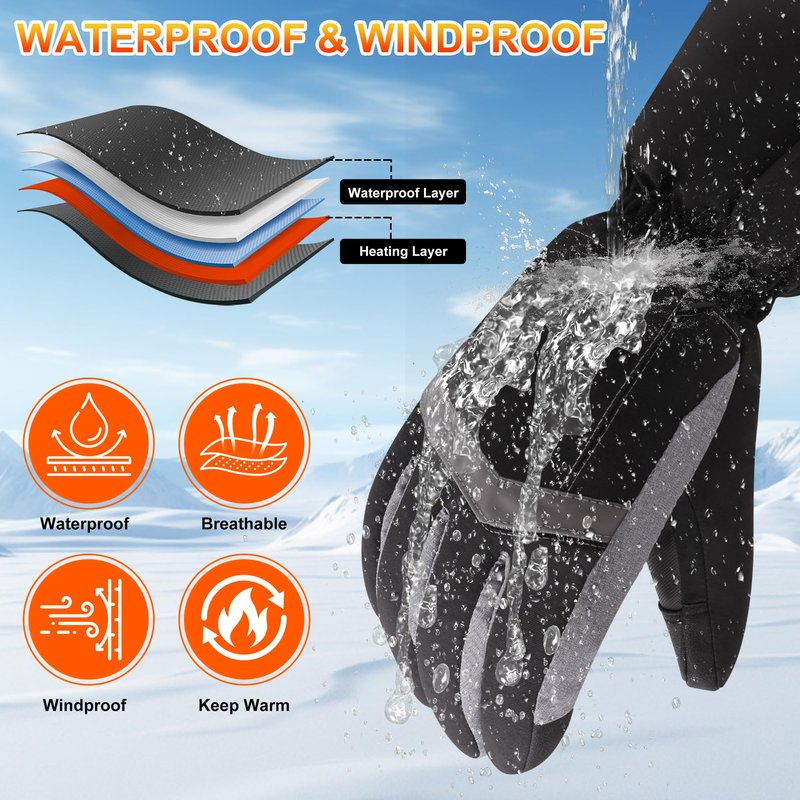 GEMSTONEGO Rechargeable Heated Gloves - New Upgrade, Electric Portable Battery Hand Warmers for Men Women, Waterproof Touchscreen Cold Weather Thermal Gloves for Driving,Camping,Hunting,Outdoor Work
