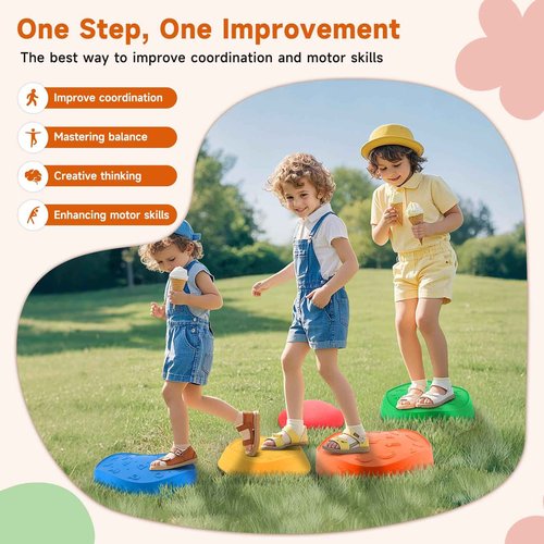 Astrell Stepping Stones for Kids - 5pcs Durable Non-Slip Toddler Stepping Stones for Promoting Toddler's Motor Balance Skills, Indoor & Outdoor Obstacle Course Game Toys for Toddler & Kids Age 3+