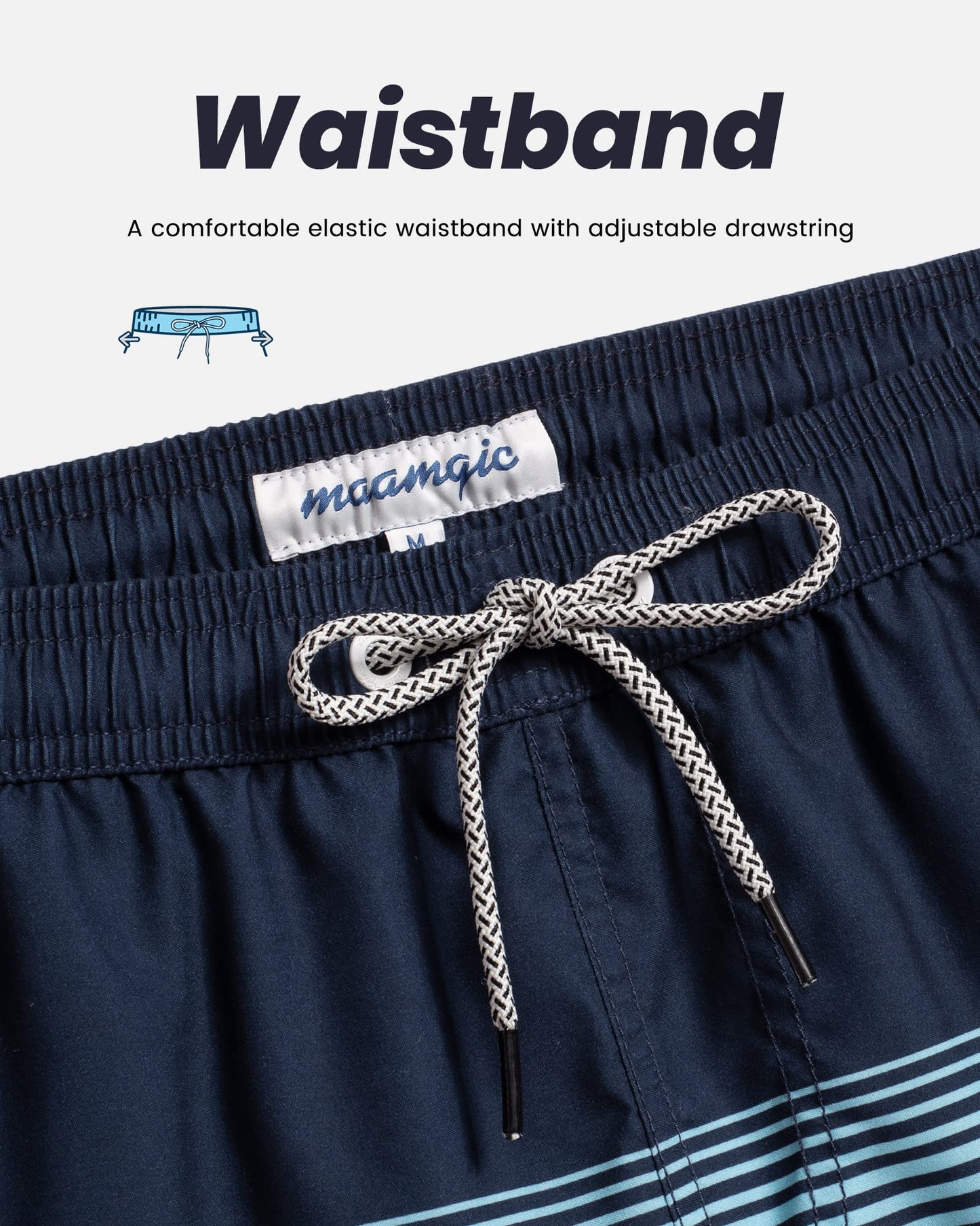 maamgic Mens Swim Trunks Quick Dry Swim Shorts with Mesh Lining Funny Swimwear Bathing Suits 7inch Blue Pink Striped Horizontal Small