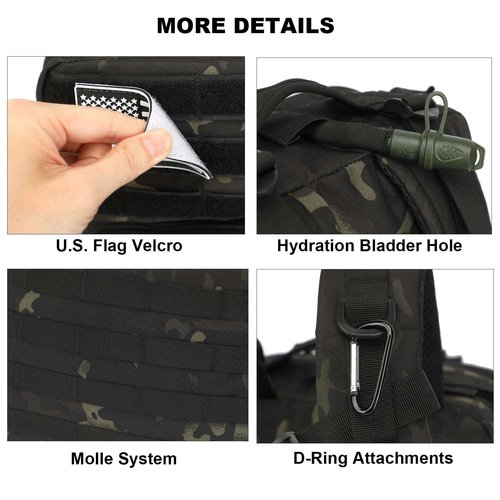 Yusudan Military Tactical Backpack for Men Women, 3 Day Assault Pack Army Molle Bag Hiking Backpacks (CP Black)