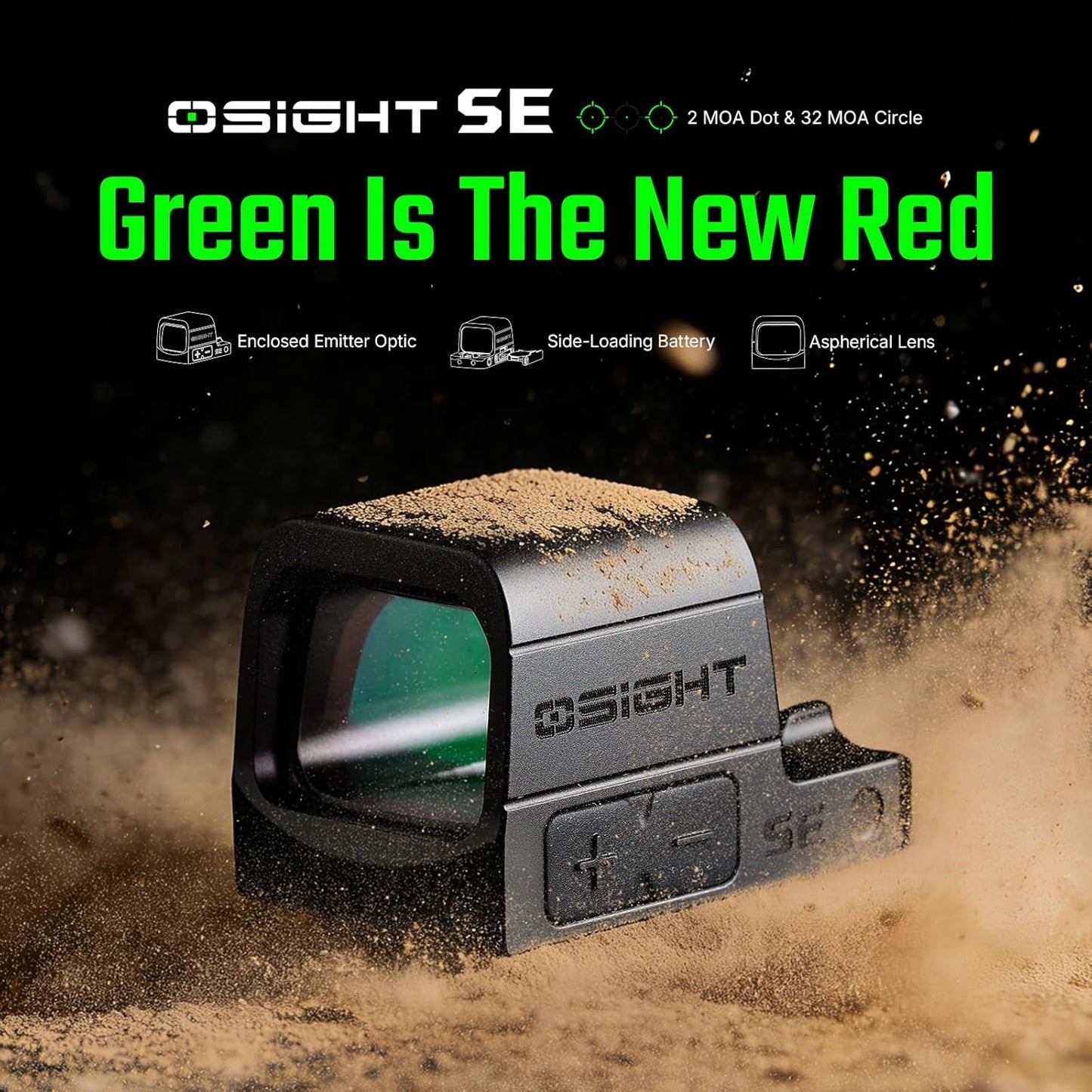 OSIGHT SE 2 MOA Dot & 32 MOA Circle | Dual Reticle Green Dot Sight for RMSc Footprint