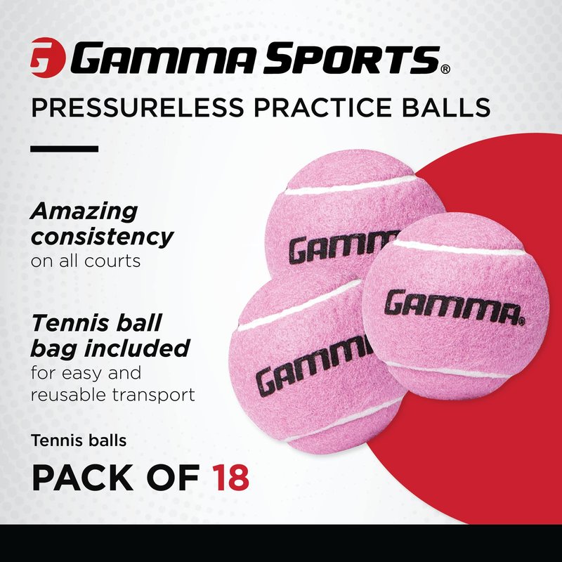 GAMMA 18-Pack Pink Pressureless Tennis Balls - Sturdy Mesh Bag with Drawstring for Easy Transport - Bag-O-Balls
