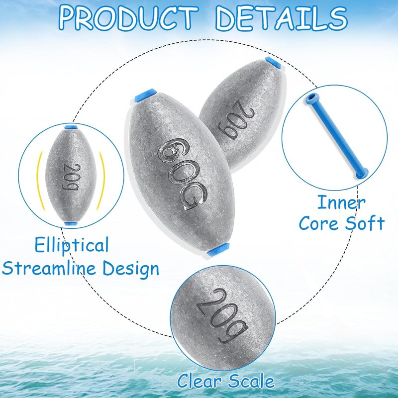 Egg Sinkers Fishing Weights - Lead Oval Bullet Design for Saltwater & Freshwater | 1/4oz to 3oz