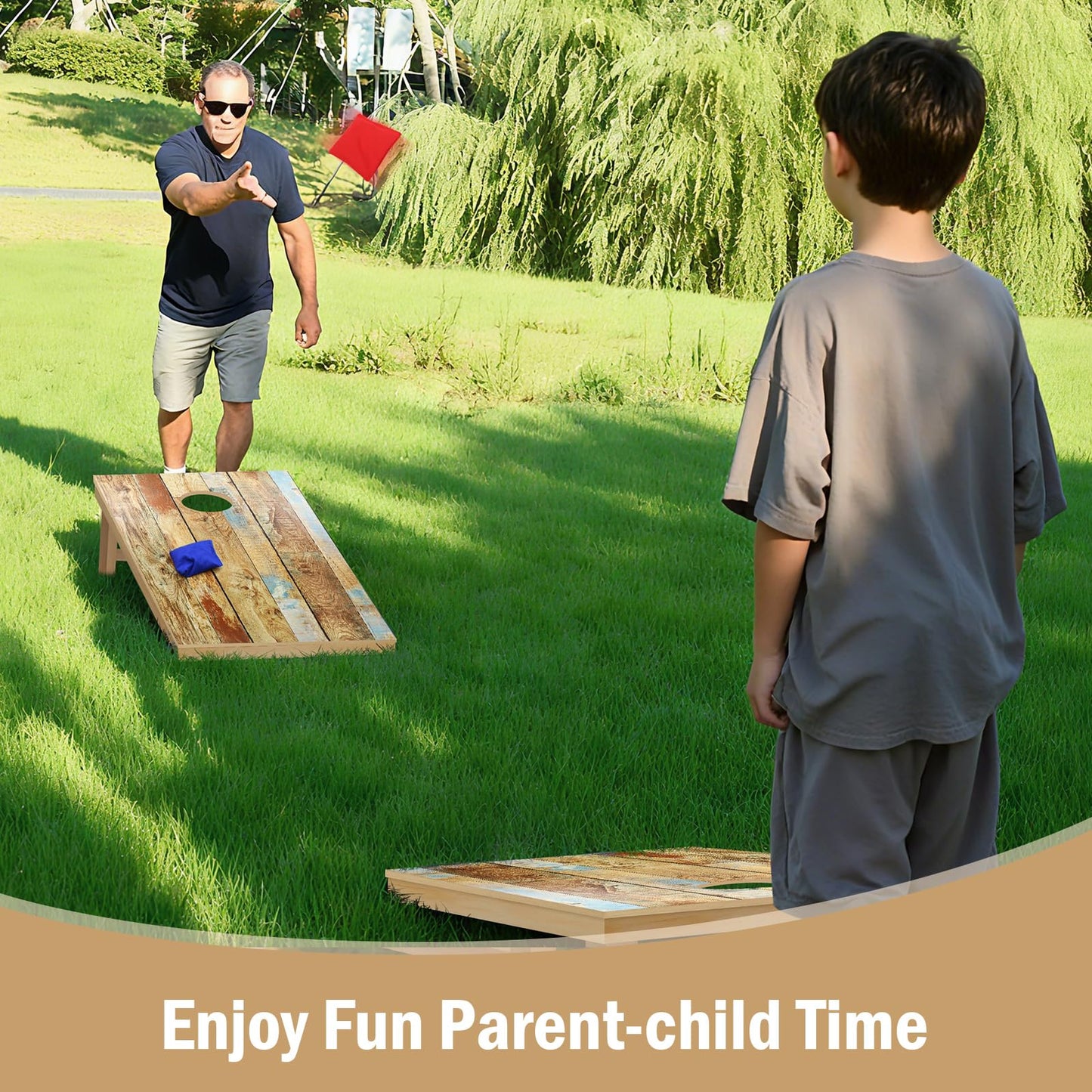 Solid Wood Cornhole Board Set，2 Regulation 4'x2' Cornhole Boards with 8 Cornhole Bags and Carrying Case, Corn Hole Games for Adults Outdoor Bean Bag Toss Game