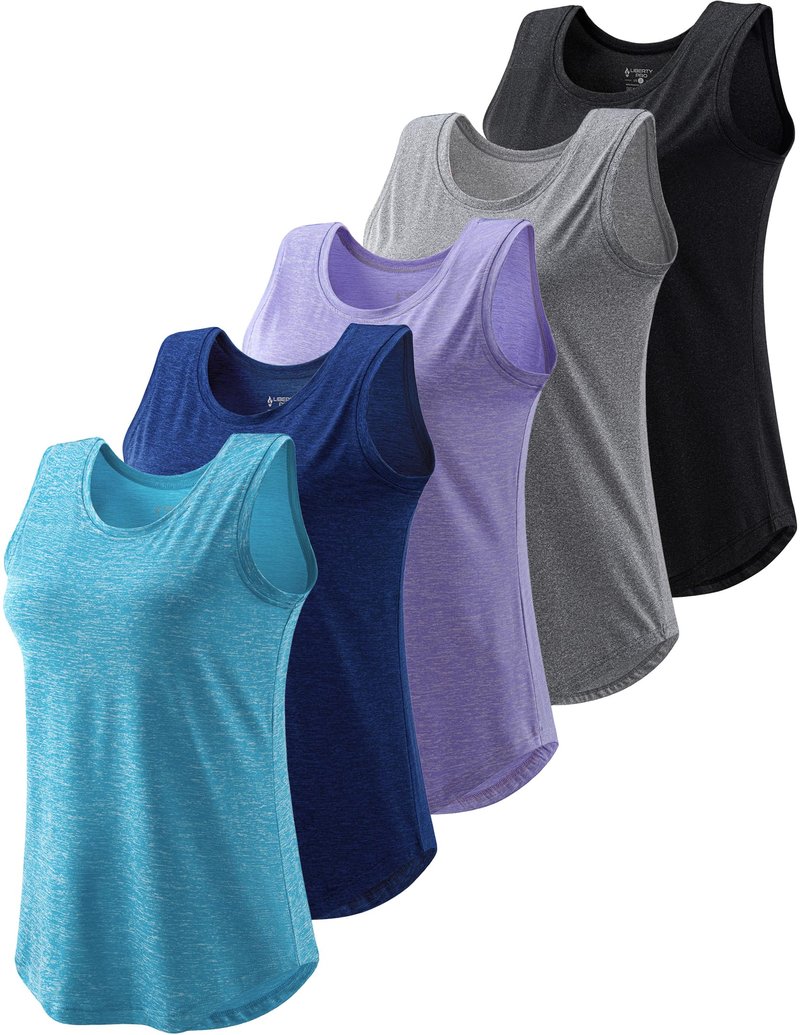 5 Pack Wide Straps Womens Workout Tank Tops, Athletic Sleeveless Shirts for Women, Ladies Exercise Tops for Yoga Tennis (Set 6, Large)