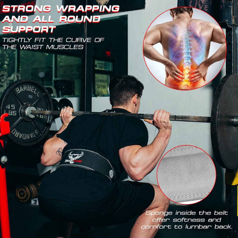 BEAST RAGE Weight Lifting Belt Leather Heavy Duty Gym Body Building Workout Training Weight Lifting Belt Adjustable Holes 4” Padded Lumbar Back Support Exercise Powerlifting Fitness Strength (Black, XL)