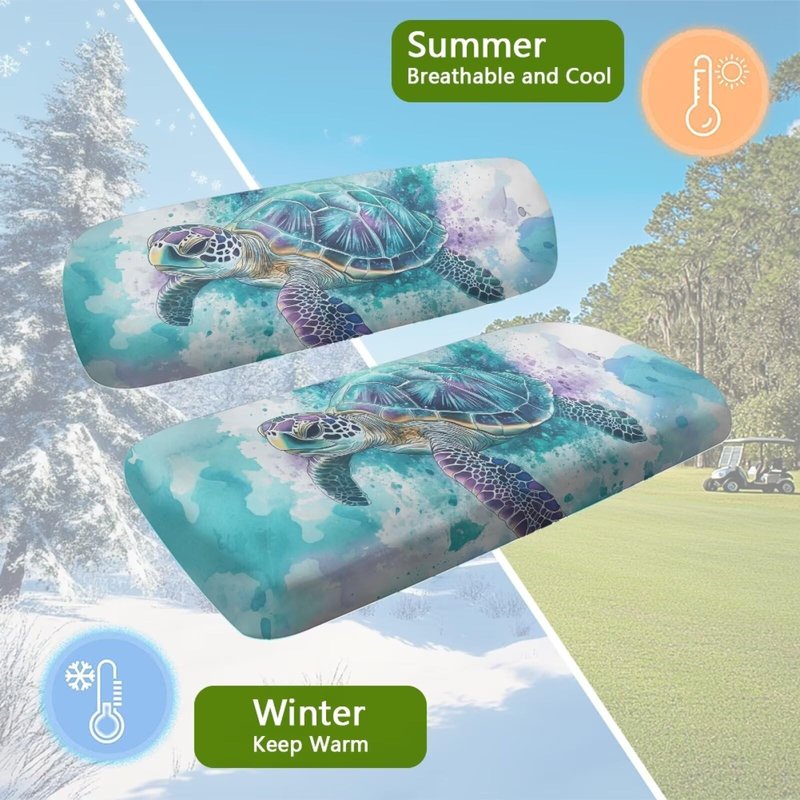 KEIAHUAN Golf Cart Seat Covers for 2 Person Seats Breathable Washable Rear Seat Cover Set Split Backres Front Seat Cover Non-Slip Fit All Golf Cart, Easy Install and Clean, Blue Sea Turtle