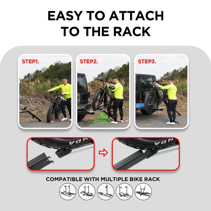 Young Electric Bike Rack Loading Ramp, Fit for E-Bikes, Fat Tires, Mountain Bikes, Road Bikes, Ordinary Bikes, Compatible with Young OutfitR Rockland Racks