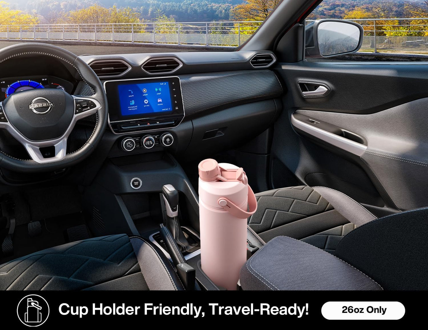 Insulated Water Bottle - 26 oz Stainless Steel with 2-in-1 Straw & Spout Lid | Leak-Proof, Fits Car Cup Holder, Dark Knight