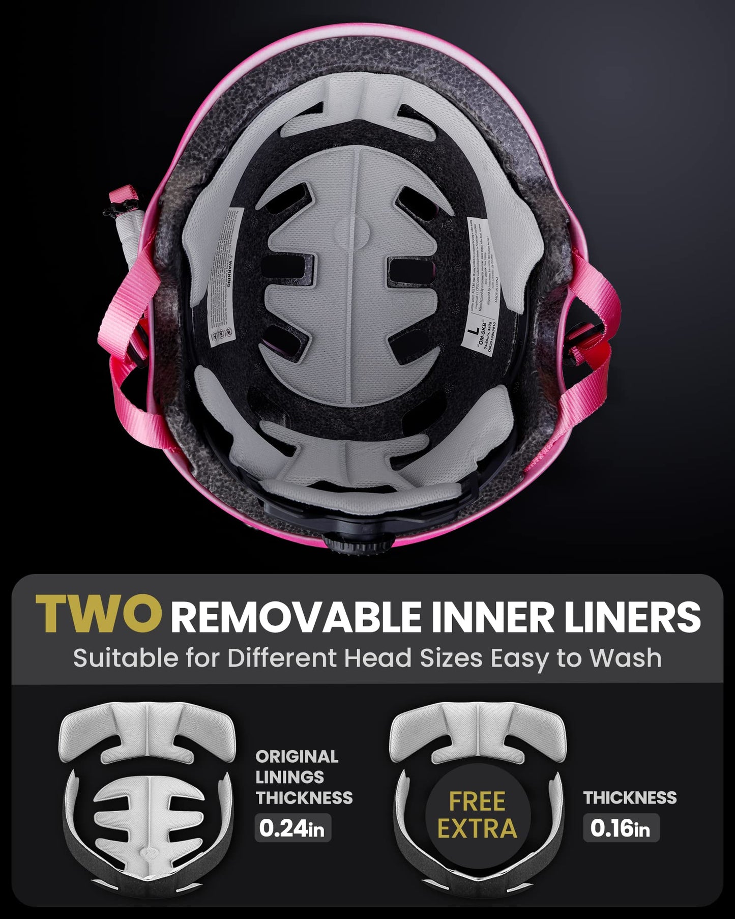 OutdoorMaster Skateboard Cycling Helmet - Two Removable Liners Ventilation Multi-Sport Scooter Roller Skate Inline Skating for Kids, Youth & Adults - S - Pink