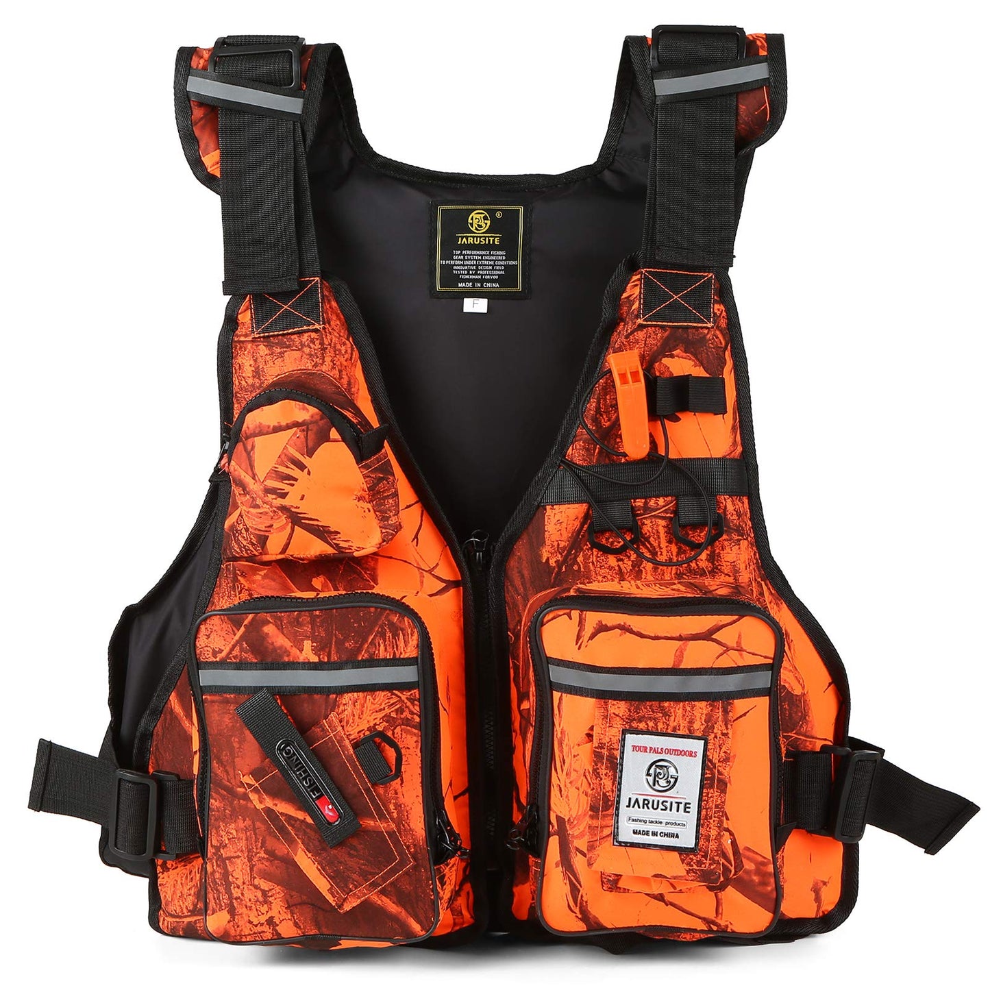 Meenoutt Fly Fishing Vest, Lightweight Breathable Fishing Jacket for Sailing Boating Kayak Bass (Orange Camouflage)