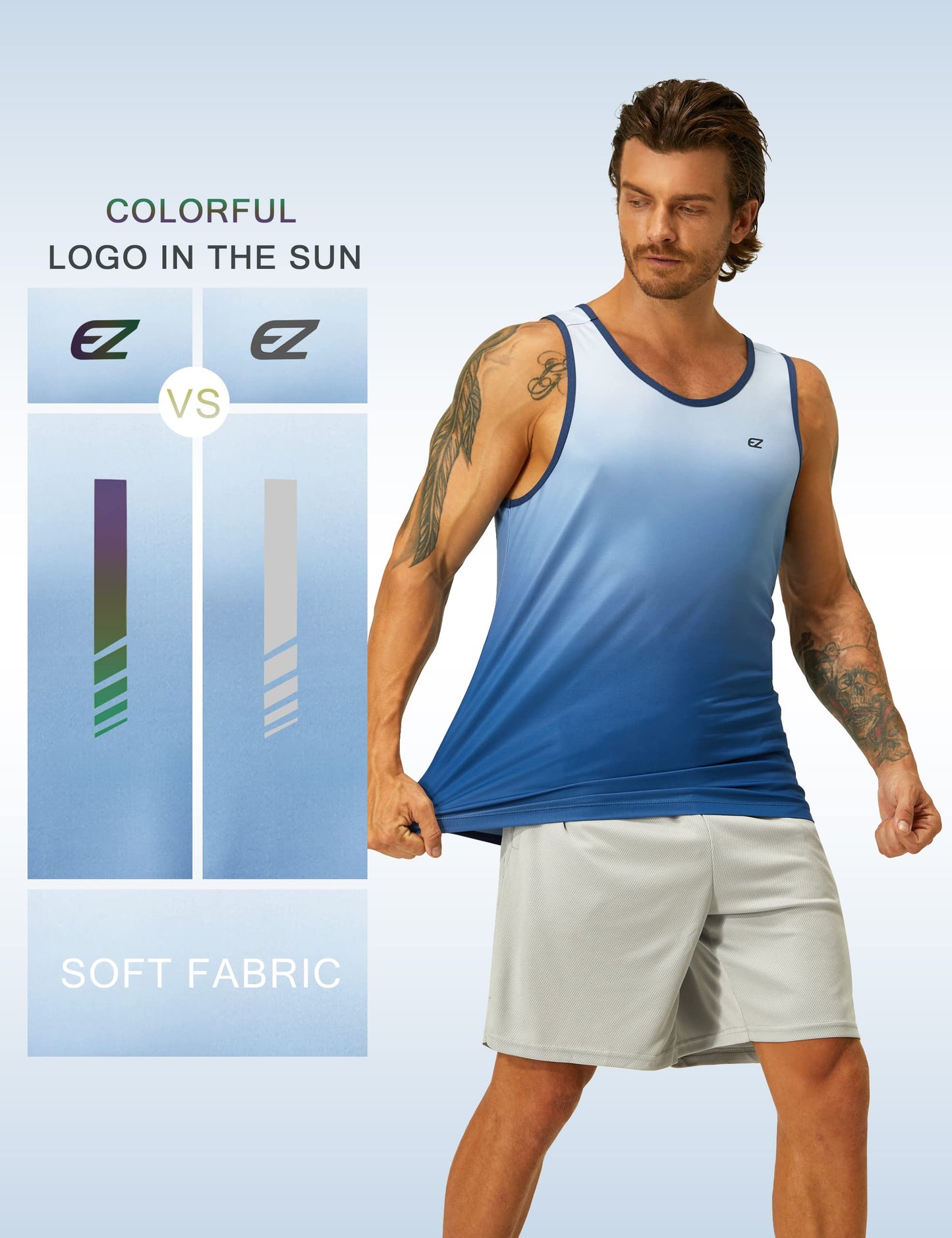 EZRUN Men's Tank Tops Quick Dry Workout Sleeveless Shirts for Bodybuilding Gym Jogging Running Fitness Training(Sapphire Gradient, M)