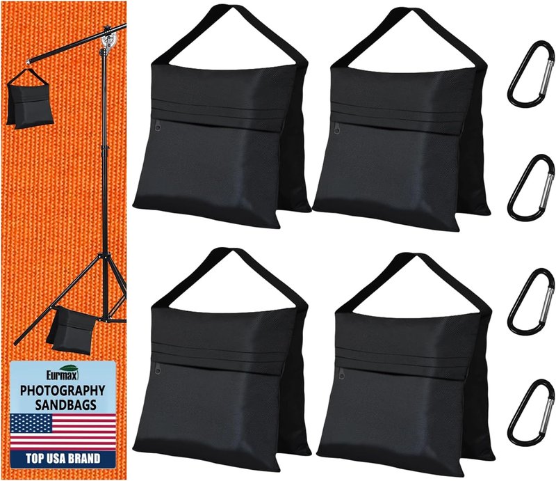 Photography Sand Weight Bags - Heavy Duty Saddlebags for Backdrop Stands & Tripods | 4-Pack
