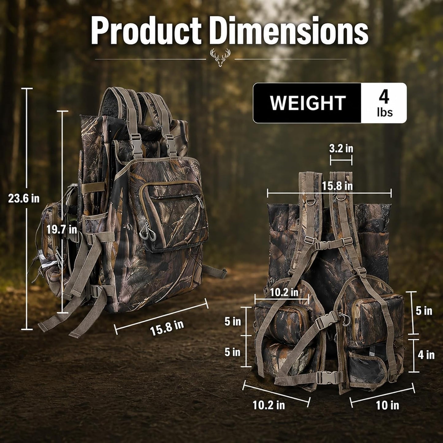 Turkey Hunting Vest with Detachable Flip-Down Seat Mat - Camouflage Game Pouch for Men & Women