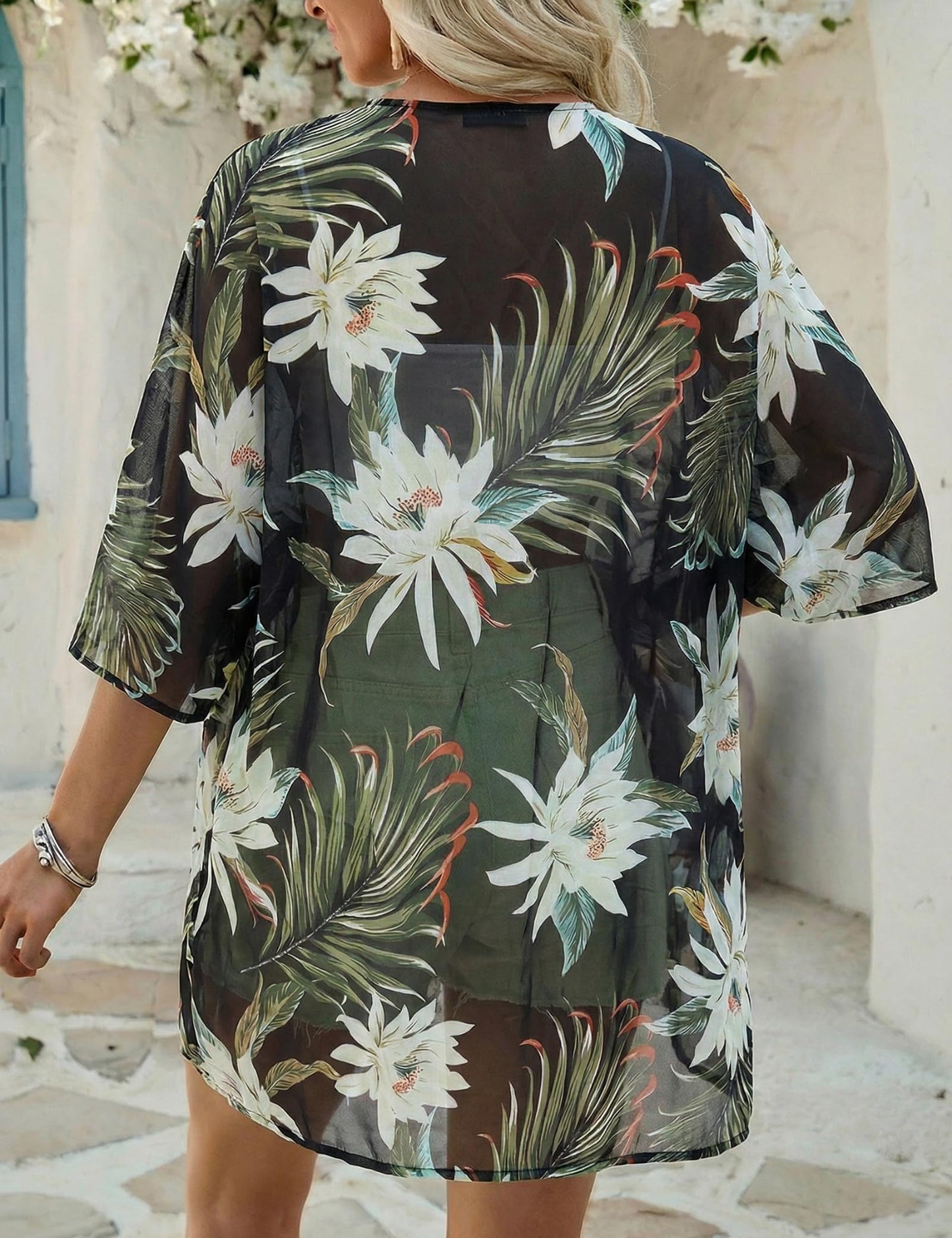 Chunoy Women Short Sleeve Chiffon Kimono Beach Swimsuit Cover Up