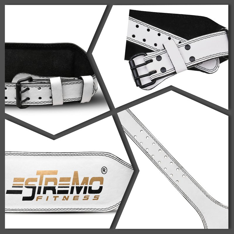 Weight Lifting Belt Genuine Leather 6 Inches Wide Lifting Belt for Men and Women, Gym Belts for Weightlifting, Powerlifting and Deadlift, Gym Lifting Belt - Durable & Comfortable - White (Medium (28"-34"))