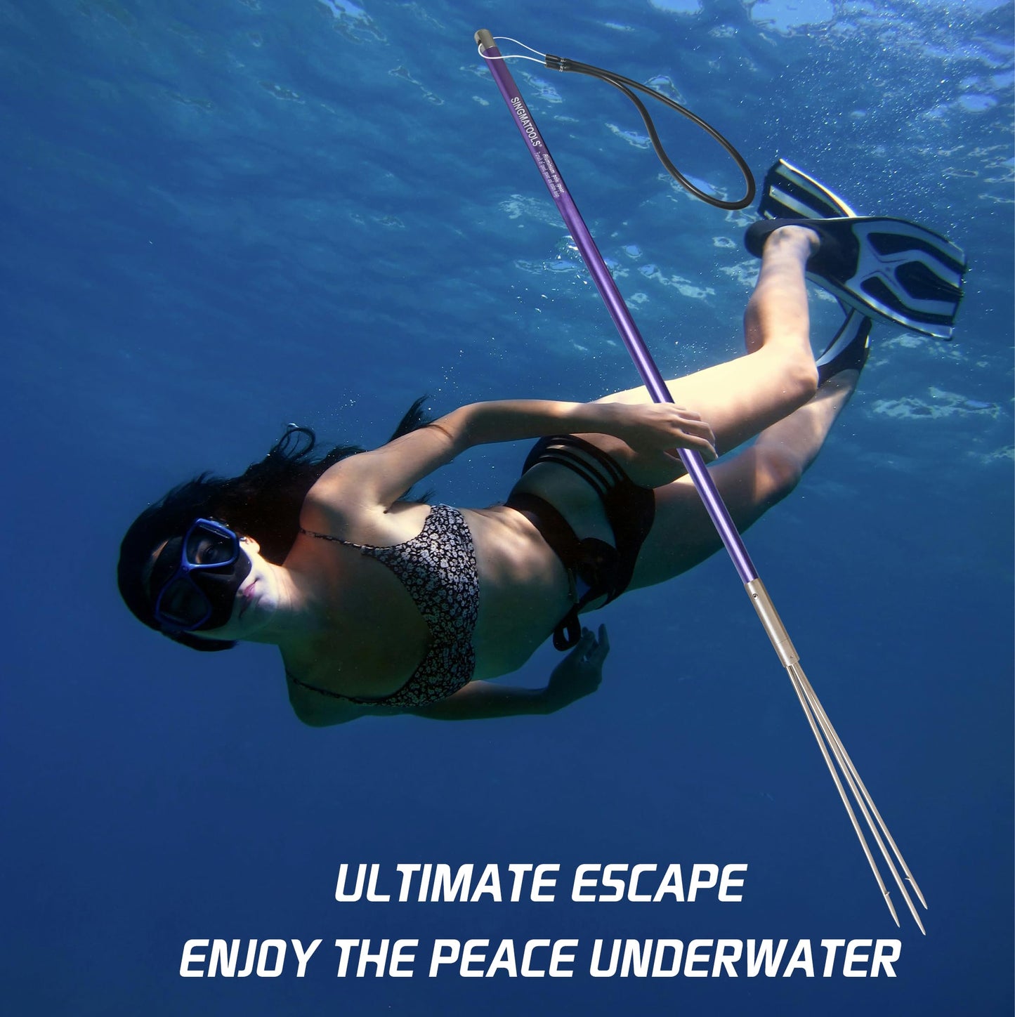 SINGMATOOLS Hawaiian Sling Fishing Spear 7ft Aluminum Pole Spear 3 Prong Sling Spear Fishing Equipment Snorkeling Scuba Diving Gear Polespears Harpoon for Fishing Kayak, Spearfishing, Freediving