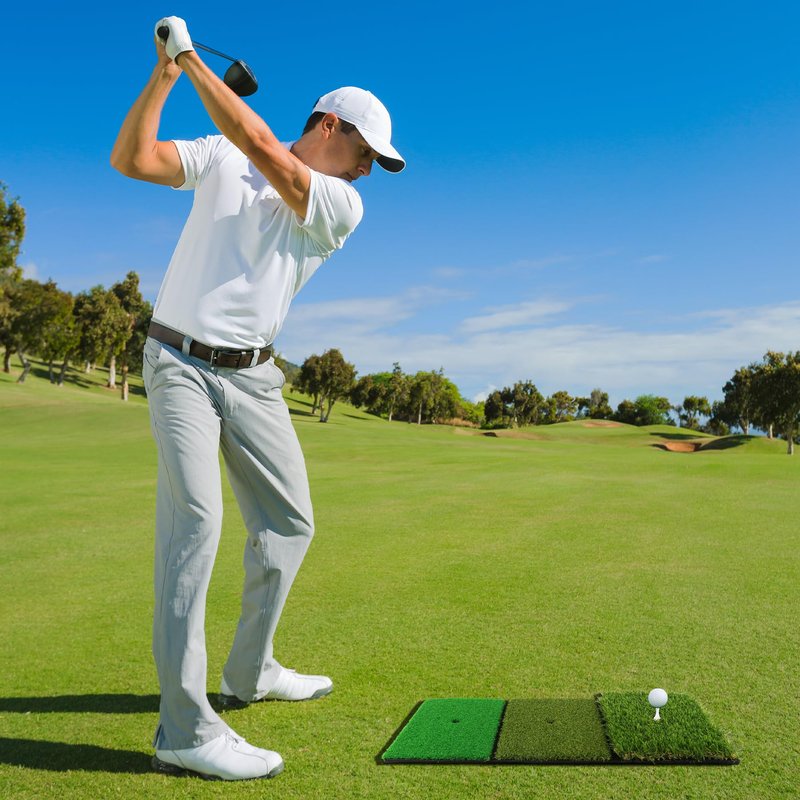 CalmBloom Golf Practice Mat 3-in-1 Turf Golf Hitting Mat for Swing, Putting & Chipping | Portable Golf Training Mat Indoor/Outdoor, Golf Mat with 8 Tees