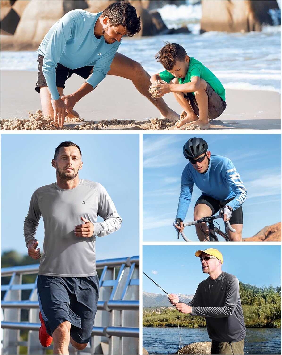 UPF 50+ UV Sun Protection Long Sleeve Shirt - Men's Rash Guard for Fishing, Hiking, Swimming & Running