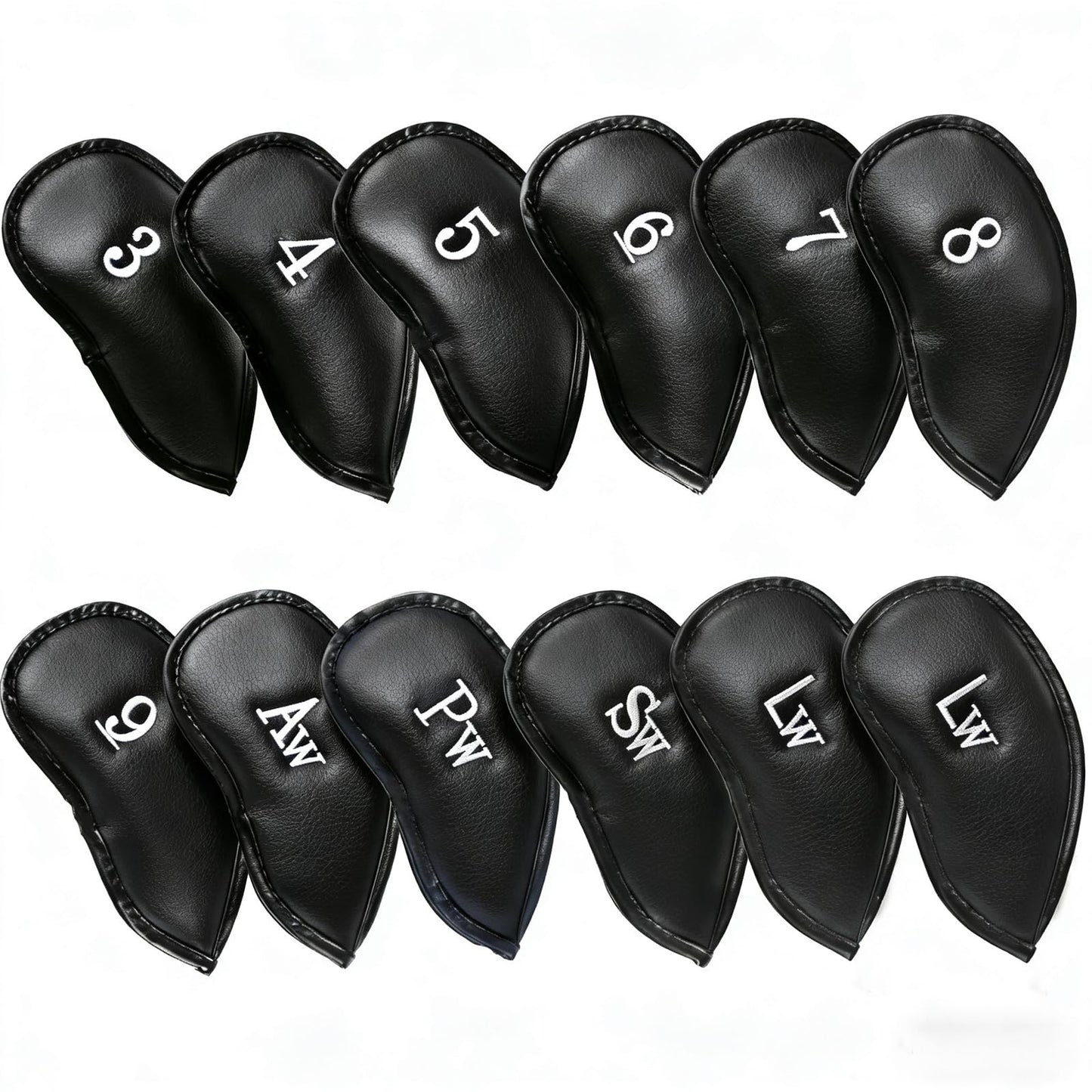 Mupera 12 Piece Black Leather Golf Iron Heads, Embroidery Golf Club Covers for All Brands, Provide Durable and Stylish Protection for Your Golf Clubs
