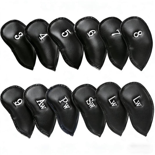 Mupera 12 Piece Black Leather Golf Iron Heads, Embroidery Golf Club Covers for All Brands, Provide Durable and Stylish Protection for Your Golf Clubs