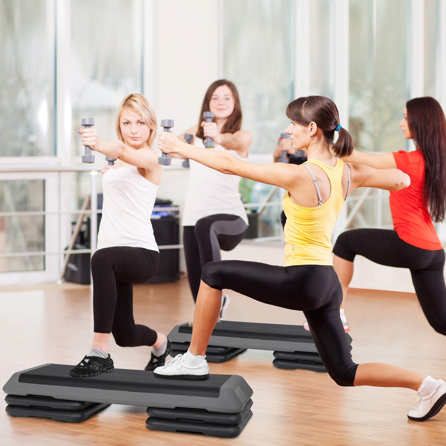 F2C 43 inch Aerobic Exercise Step Platform Adjustable Height Stepper Exercise Workout Step Bench with 4 Risers 4" - 6" - 8" Large Fitness Exercise Stair Step for Home Gym Fitness Training Black