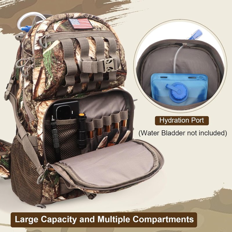 Camo Hunting Backpack - Water-Resistant Large Capacity Bow Pack | Stealth Reed Camo