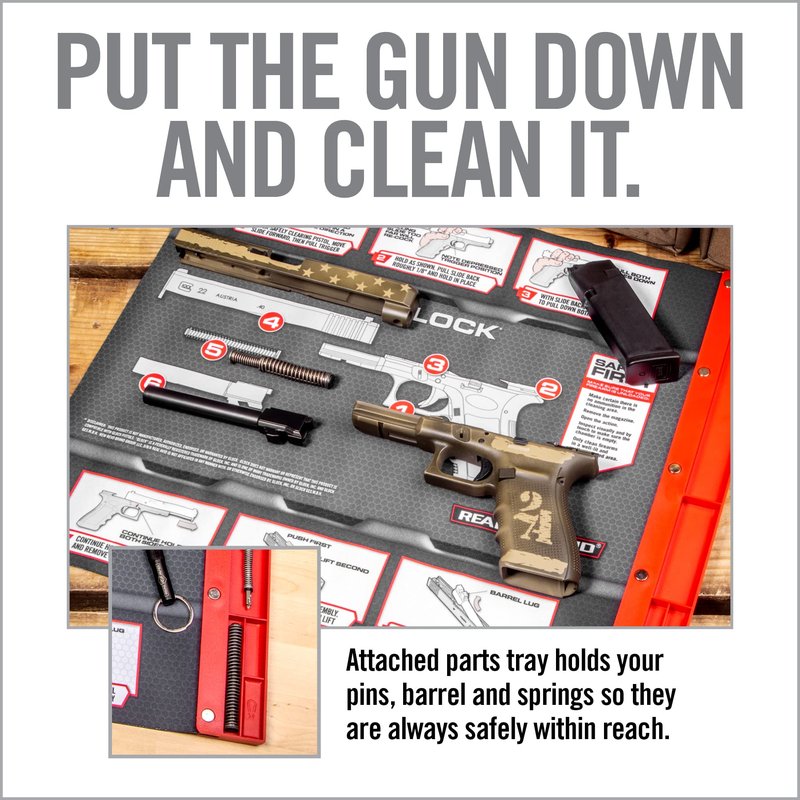 Real Avid Gun Cleaning Mat for Smith & Wesson M&P Handgun with Magnetic Organizer Parts Tray - 19x16 | Protective Workbench Mat for M&P Pistol Cleaning, Gun Cleaning Pad with Red Tray for Gun Parts