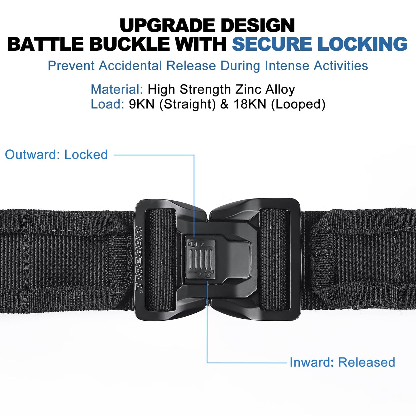 WarBull Tactical Battle Molle Belt, 2'' Quick Release Gun Belt w/Secure Locking & 1.57'' EDC Inner Belts, Heavy Duty Combat Outer Duty Belt for Law Enforcement, Security, Shooter -Black M