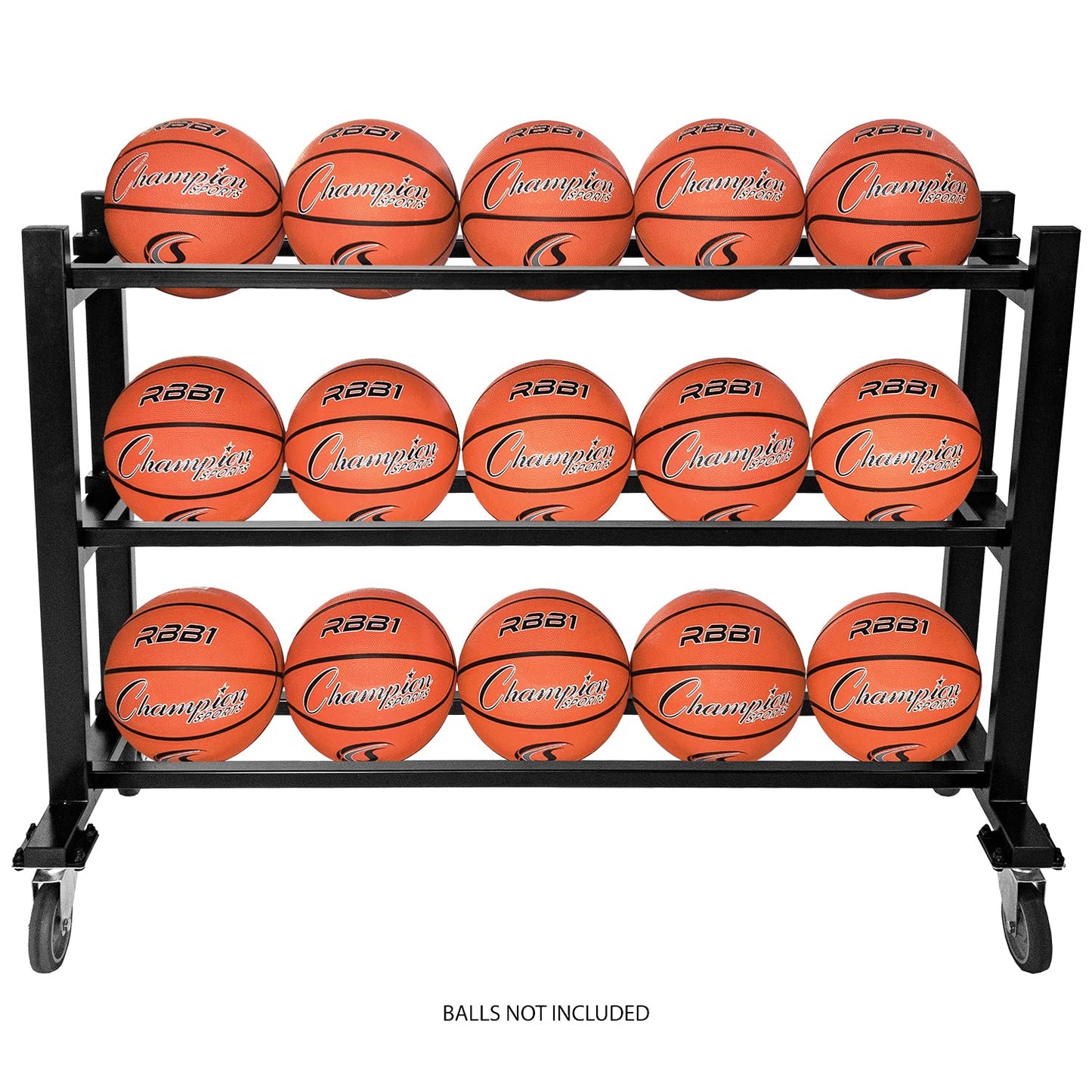 Champion Sports Deluxe Heavy Duty Basketball Storage Rack Cart with Locking Swivel Caster Wheels, 15 Ball Capacity (Black)