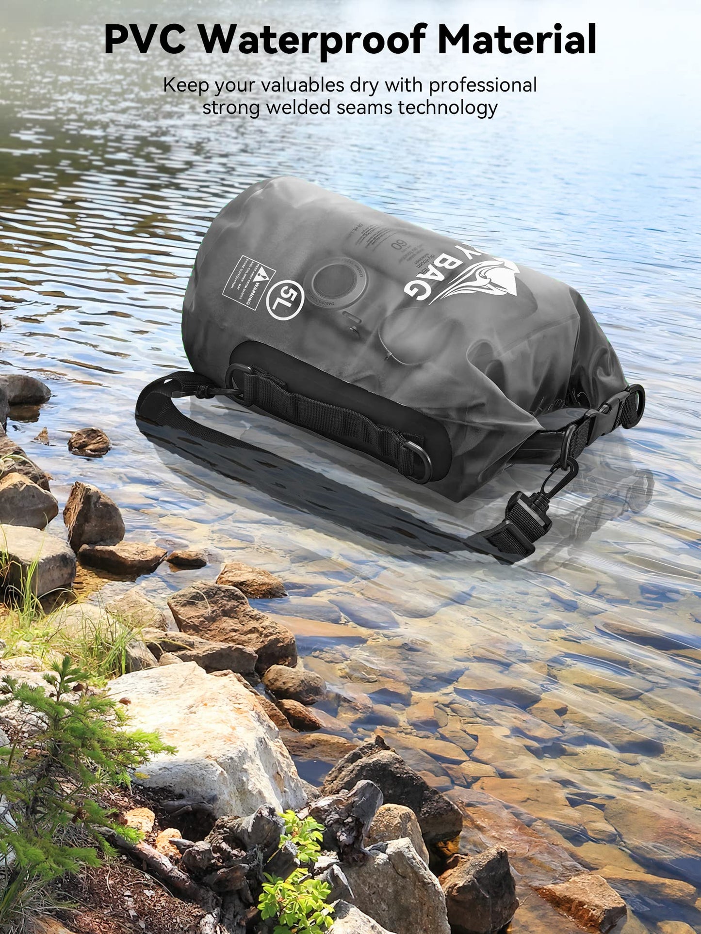 HEETA Dry Bag Waterproof for Women Men, Roll Top Lightweight Dry Storage Bag Backpack with Phone Case for Travel Swimming Boating Kayaking Paddle Board Camping Beach Accessories (Black, 40L)