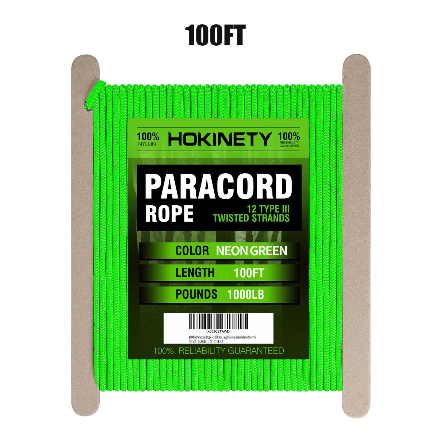 Reflective Paracord Rope 1000Ib - 100ft 4mm 12 Strand para Cords Lanyard Utility Parachute Cord for Tent Camping Hiking Fishing Survival Tactical Clothesline DIY Projects Neongreen