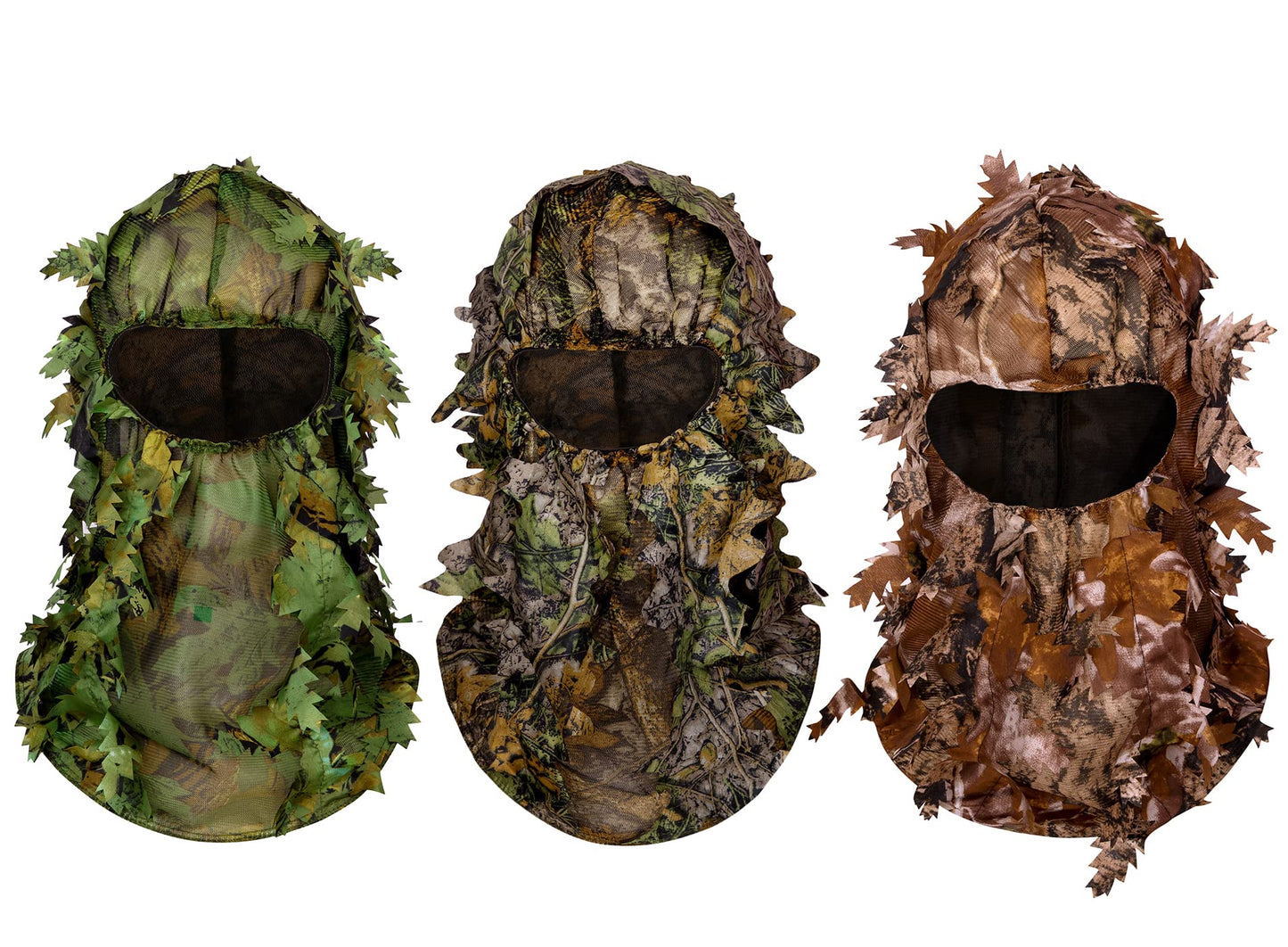 3 Pack Ghillie Camouflage Leafy Hat, Ginsco 3D Full Face Mask for Men Camo Headwear Face Cover for Outdoor Hunting Photography