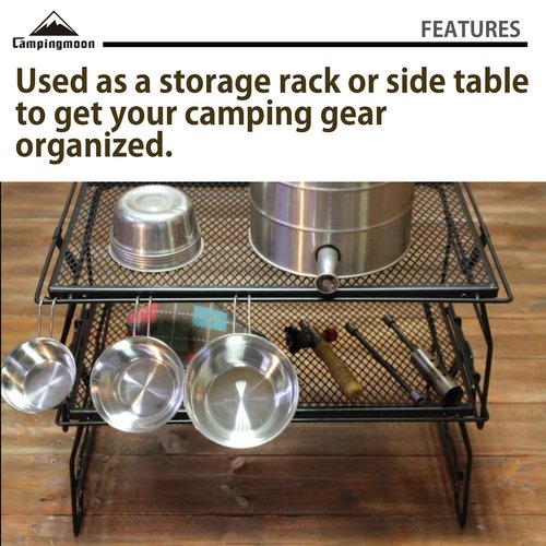 CAMPINGMOON 2pcs Campfire Grill Storage Rack Camping Grill Steel Foldable Stackable T-238