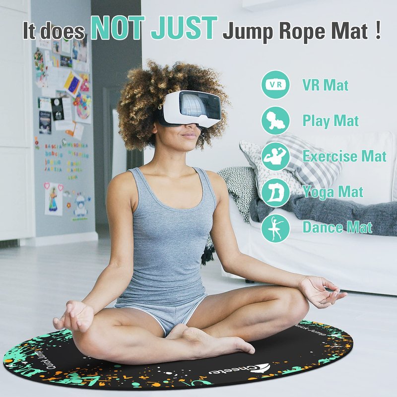 Cheete Jump Rope Mat Large Rubber Exercise Mat Rope Skipping Workout Mats for Home Gym Flooring Non-Slip Oval Design for Floor & Rope Protection VR mat