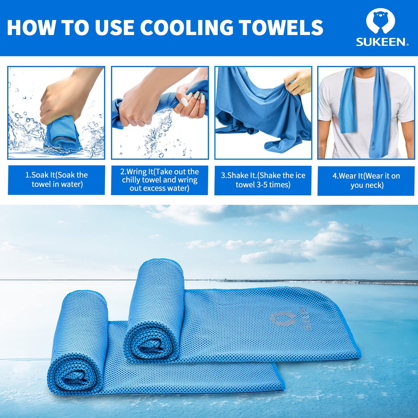 Sukeen Cooling Towel 30 Pack (40"x12") Ice Towel,Bulk Breathable Chilly Twoles,Microfiber Towel for Neck Face for Yoga,Sport,Running,Gym,Workout,Camping,Fitness,Travel & More Activities