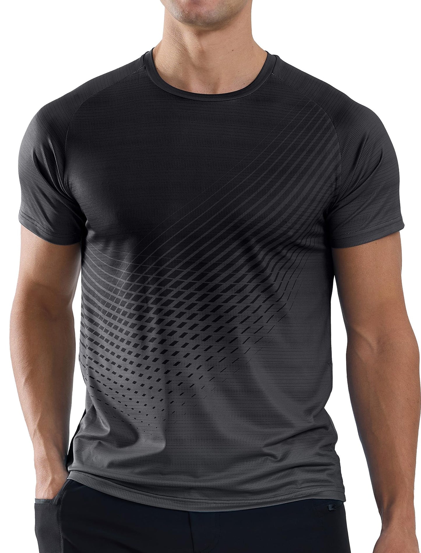 Men's Athletic Running T-Shirts Quick Dry Gym Workout Shirts Moisture Wicking Short-Sleeve Lightweight Sports Tee Tops Performance Activewear Black XL
