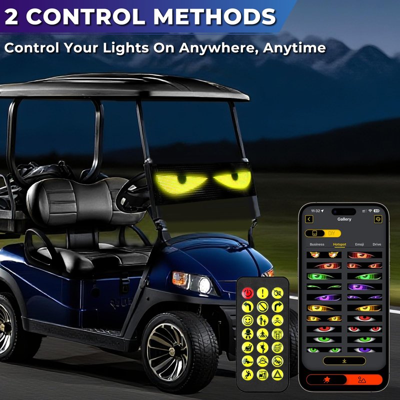 DITRIO Golf Cart Devil Eyes Light,23x5in Programmable Flexible Led Eyes for Car Windshield with App/Remote Control,High Bright DIY Animated Scrolling Electra Eyes for Golf Cart Trucks Suvs Decor