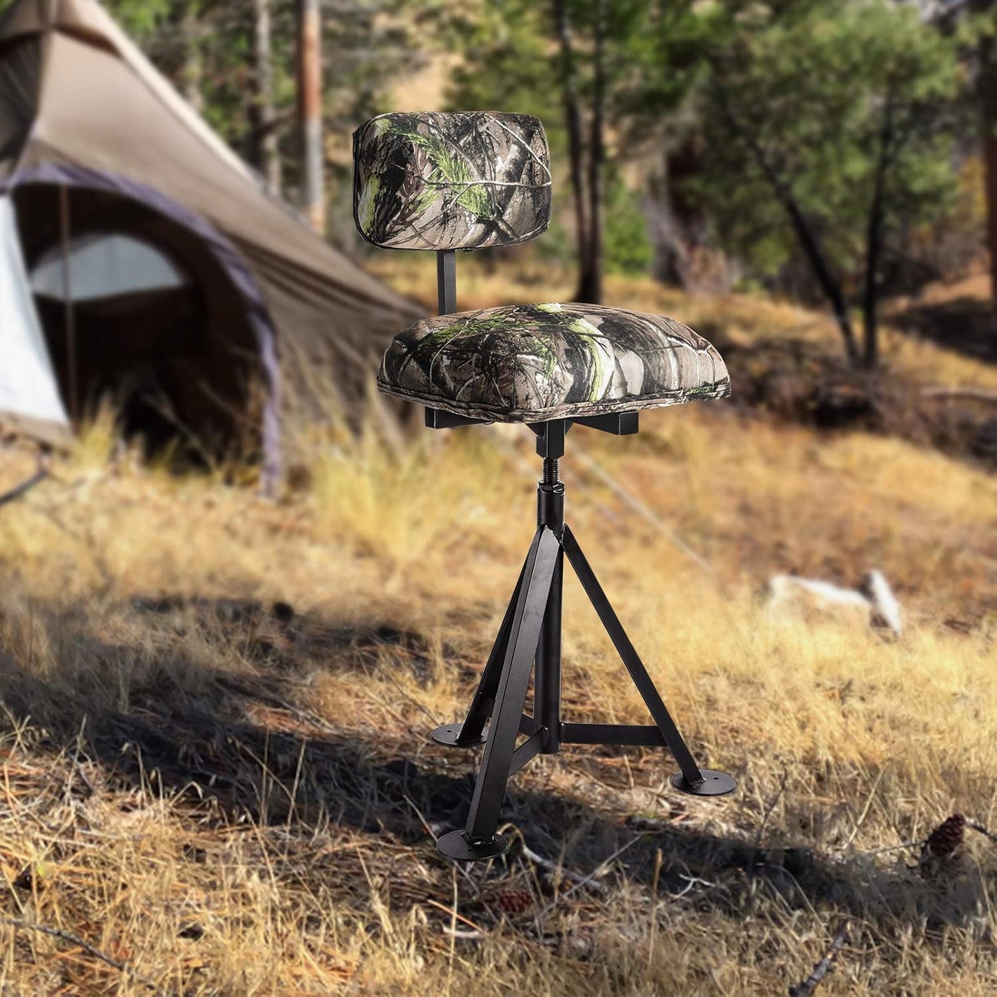 Swivel Hunting Chair - 360° Rotatable Camo Folding Seat | Adjustable Blind Stool with Backrest for Outdoor Activities