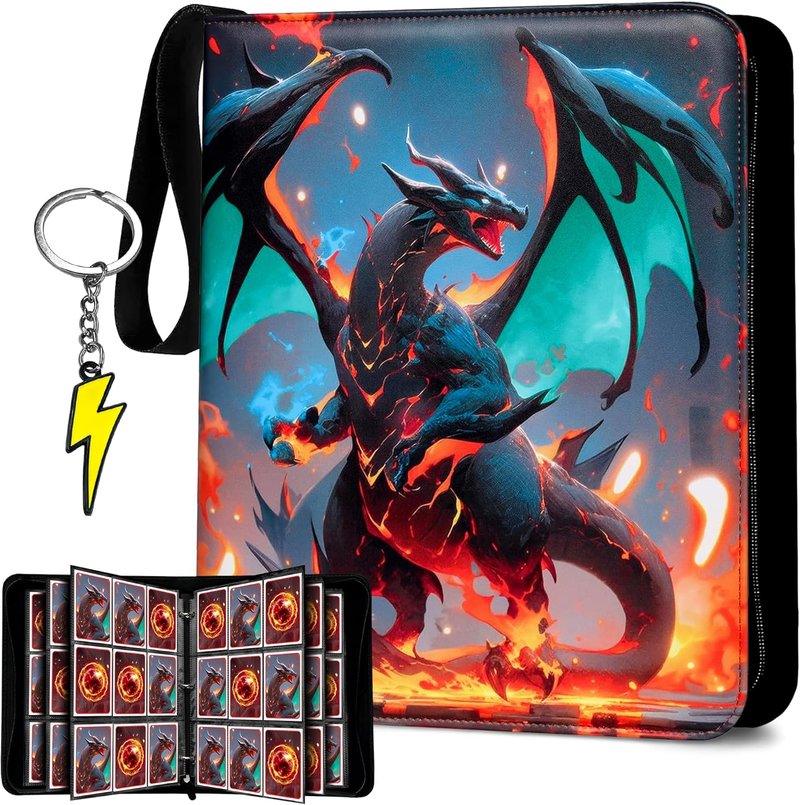 Trading Card Binder 9-Pocket - Zippered 3-Ring Album for 900 Cards | Includes 50 Removable Sleeves & ID Slot